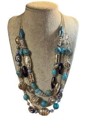 Avon Southwest Three Tier Necklace Bobo Bead Silver Tone
